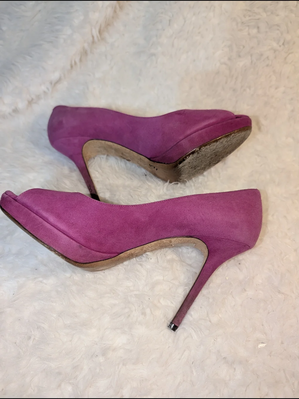 Jimmy Choo Fuchsia Suede Peep-Toe Pumps